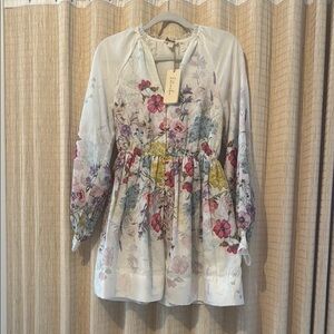 Let Me Be Long-Sleeve V-Neck Floral A-Line mini dress